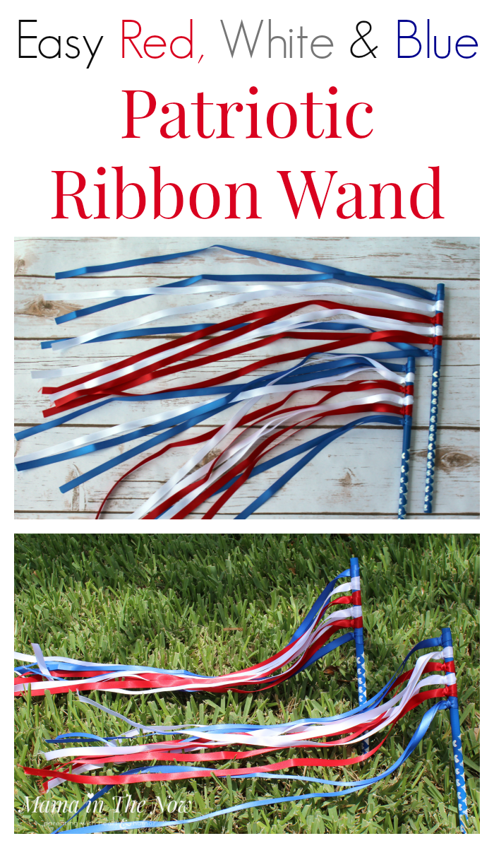Easy DIY red, white and blue patriotic ribbon wands for at-home dance parties, parades and toddler fun. Preschoolers love to dance
