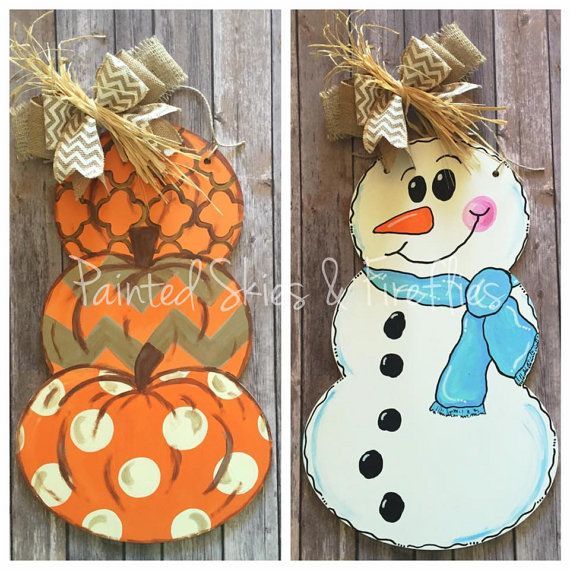 Fall Decorations / Pumpkin Stack Door Hanger / Reversible / Autumn / Winter / Home Decor / Fall Wreath /  Wooden Door Hanger /