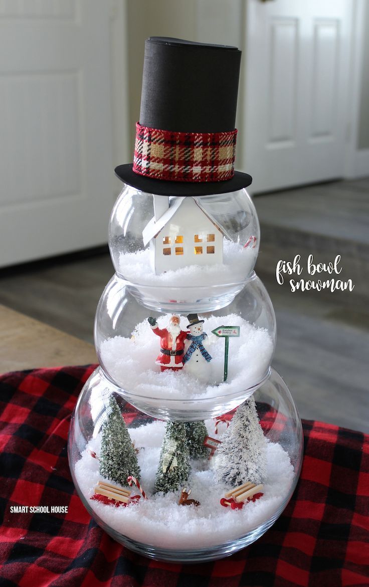 Fish Bowl Snowman – DIY craft for a beautiful and unique indoor Christmas decoration. ADORABLE! Make a little Christmas scene in