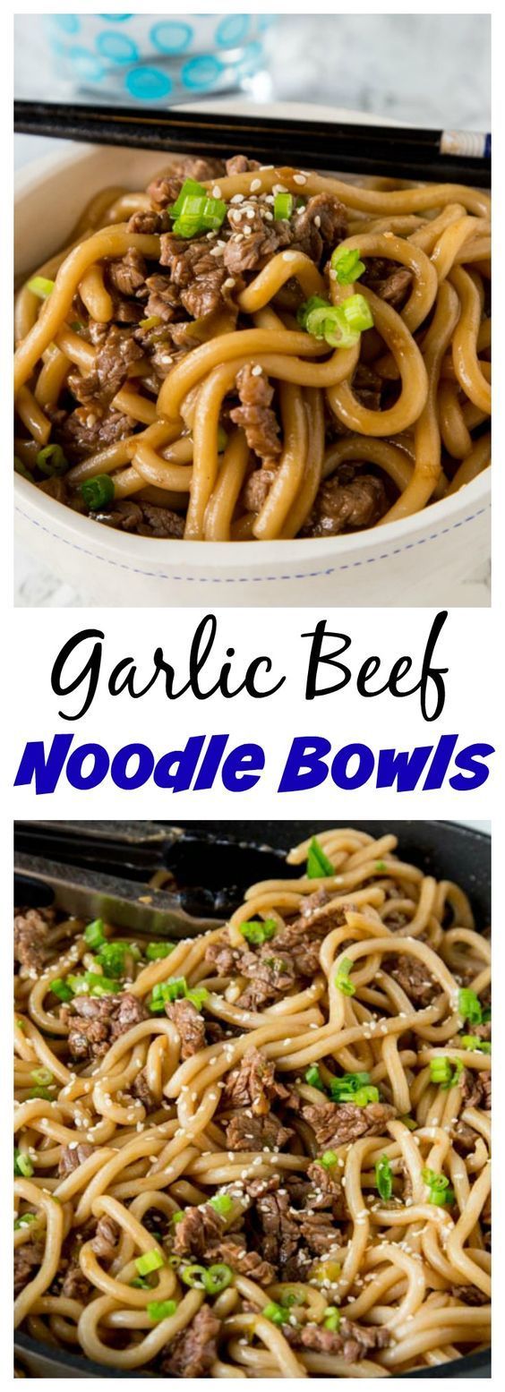 Garlic Beef Noodle Bowls – an Asian style noodle bowl with lots of garlic, that is ready in just minutes! Great for busy nights.