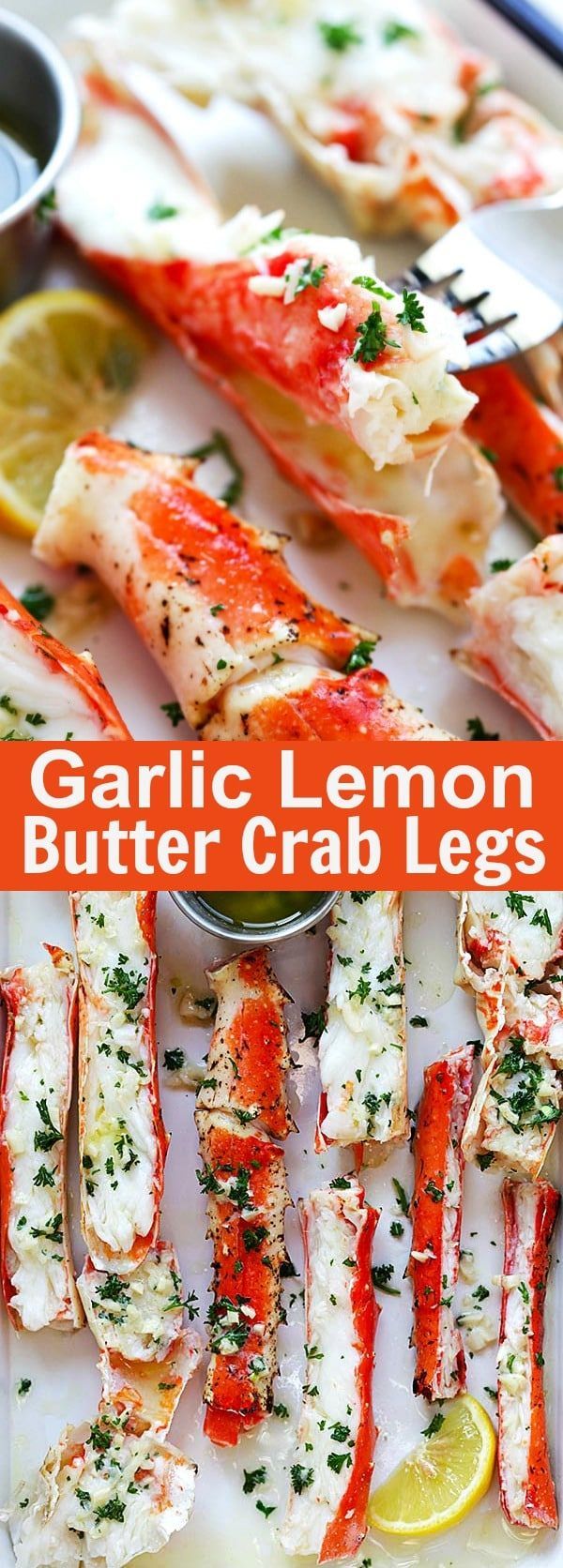 Garlic Lemon Butter Crab Legs – crazy delicious king crab legs in garlic herb and lemon butter. This crab legs recipe is so good