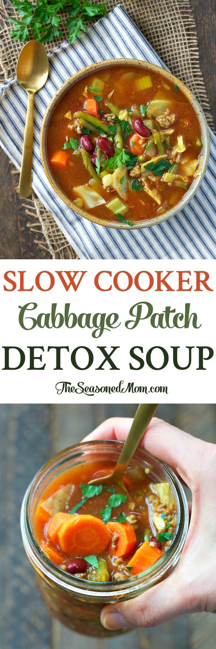 Get your diet back on track with this Slow Cooker “Cabbage Patch” Detox Soup! You only need 10 minutes to toss the ingredients