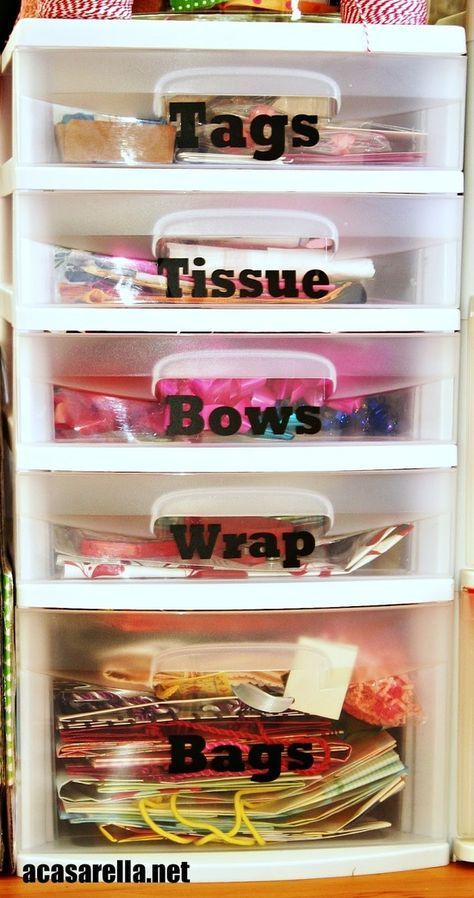 Gift wrap organization idea for the hall closet. I need to do this.. right now they are all stuffed in the basement closet.