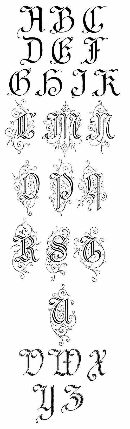 Gothic modified capital letters with coils and spirals