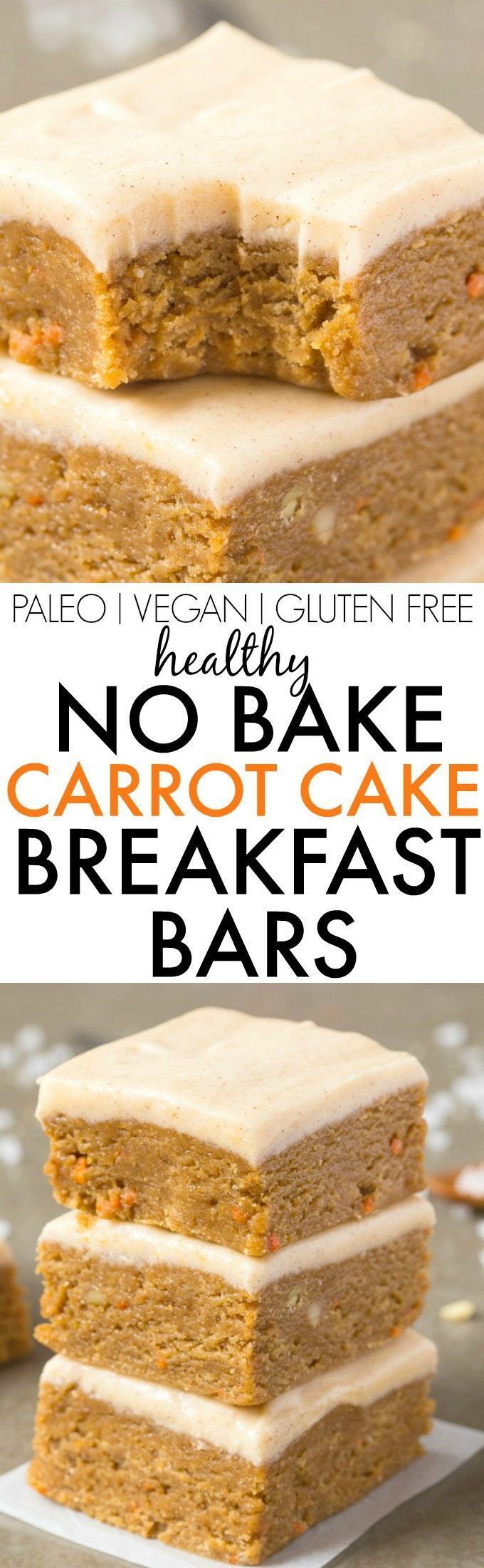 Healthy No Bake Carrot Cake BREAKFAST Bars- Thick, chewy, fudgy and ready in no…