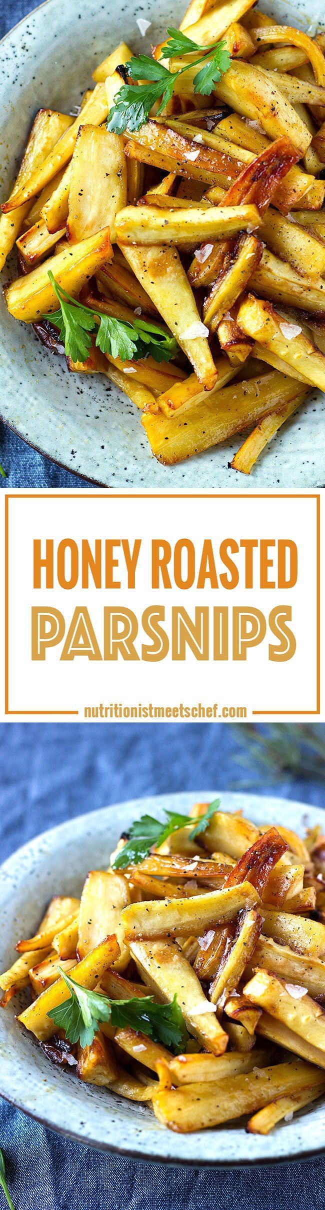 Honey Roasted Parsnips! Perfect for Christmas dinner or as a side dish! Get the recipe at nutritionistmeets…