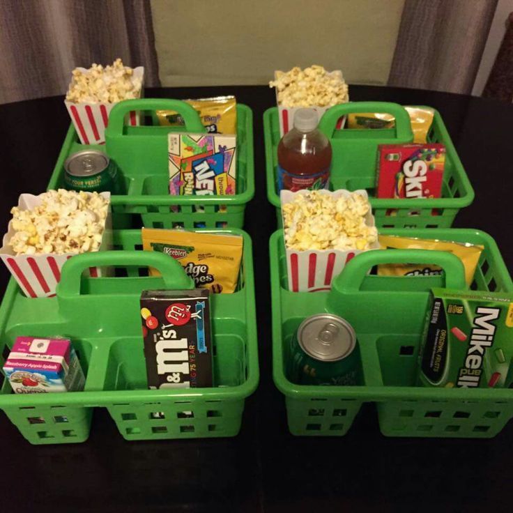 I dont know why i never thought of this! Dollar store baskets for movie night.