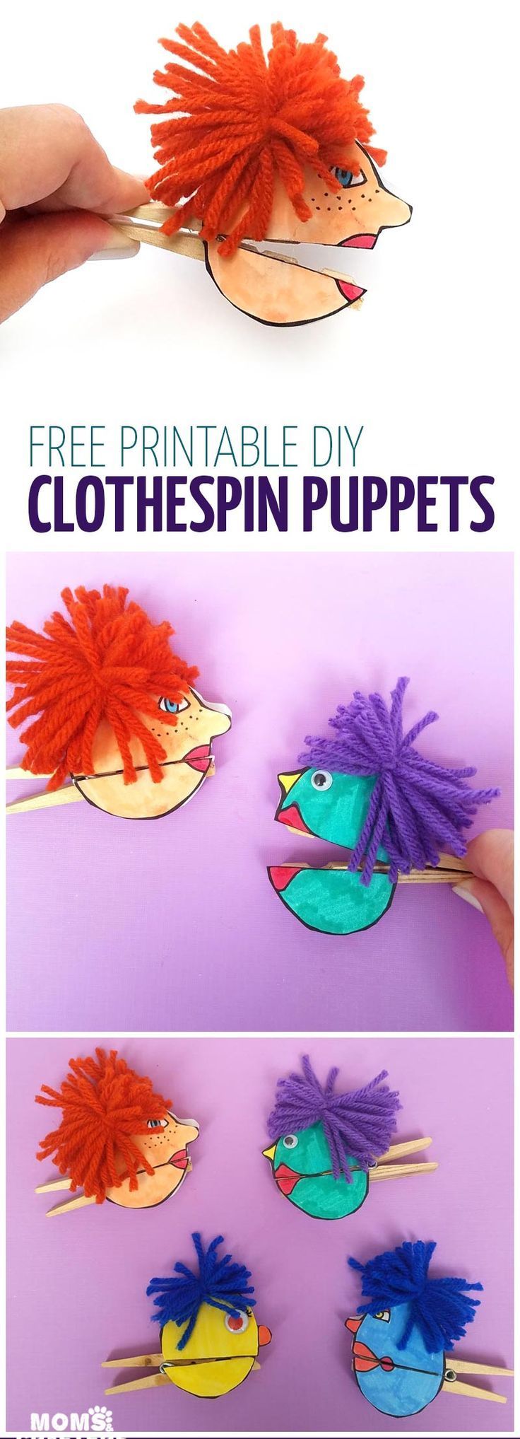 I love these adorable quirky paper puppets – with mouthes that open and close with a clothespin! Love this unique, easy clothespin