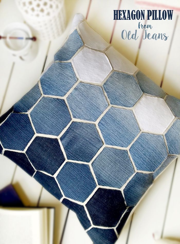 Jean Hexagon Pillow – dont throw away those old jeans! You can make this awesome Pillow using them. SO CUTE!
