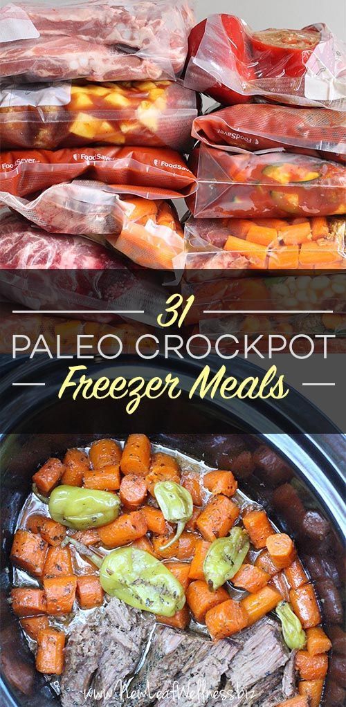 Kelly from New Leaf Wellness has a great list of 31 Paleo Crockpot Freezer Meals. Her free download includes grocery