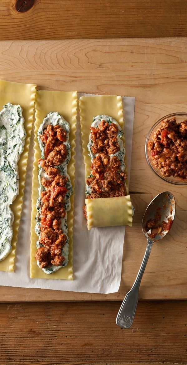 Make-Ahead Meat-Lovers' Lasagna Roll-Ups...perfect for Ant when I make eggplant lasagna
