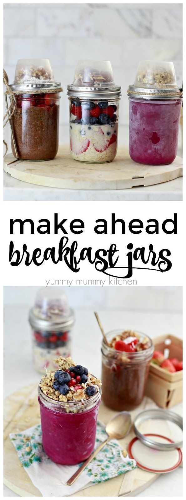 Mason jar breakfast and snack recipes. Vegan chia pudding, overnight oatmeal, and dragon fruit bowls. The perfect grab-and-go