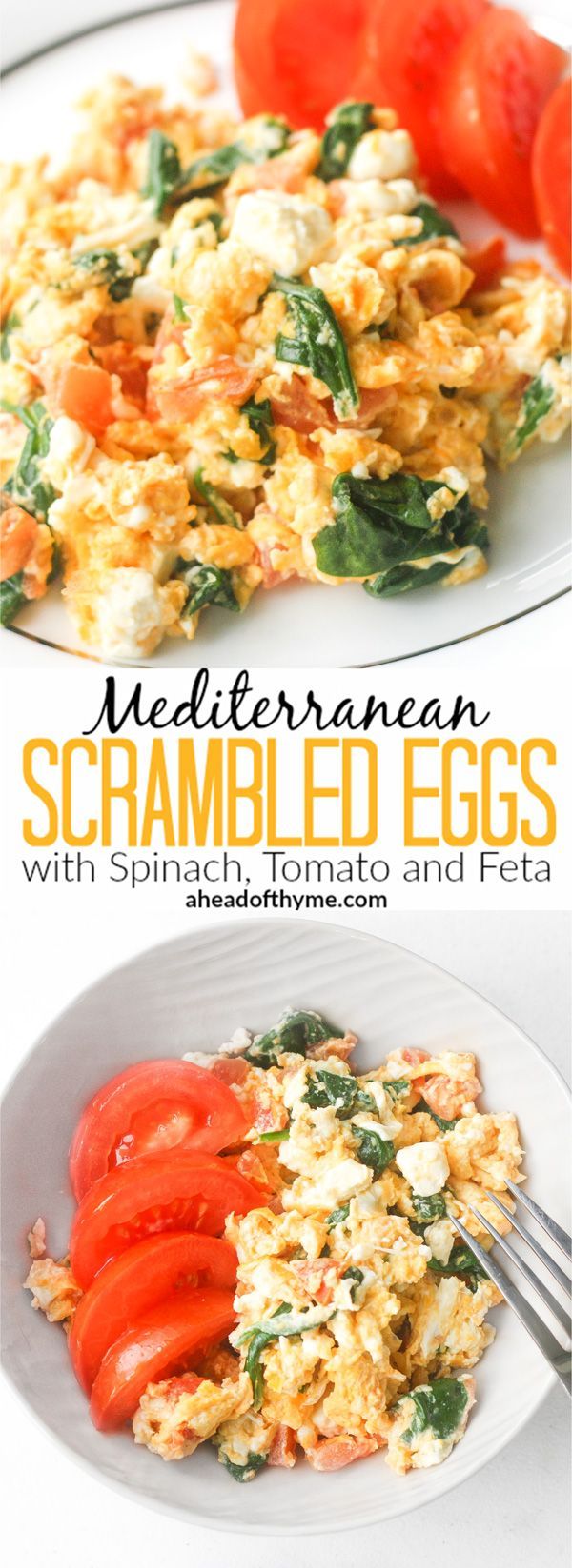 Mediterranean Scrambled Eggs with Spinach, Tomato and Feta: Got a few minutes? Spiff up your breakfast and make it interesting