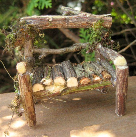 MINIATURE fairy garden LOVESEAT twig garden bench by CLOUDFAIRY