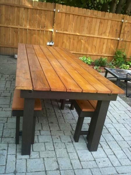 Modified rustic table and benches | Do It Yourself Home Projects from Ana White