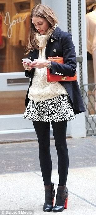 Olivia Palermo Colours together and the casual and formalish together. Also the textures and the richness