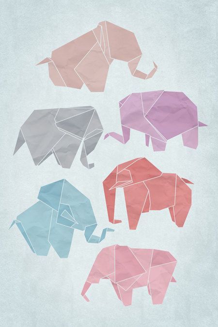 Origami Elephants Poster Art Print Digital by pikselmatic on Etsy, $5.00