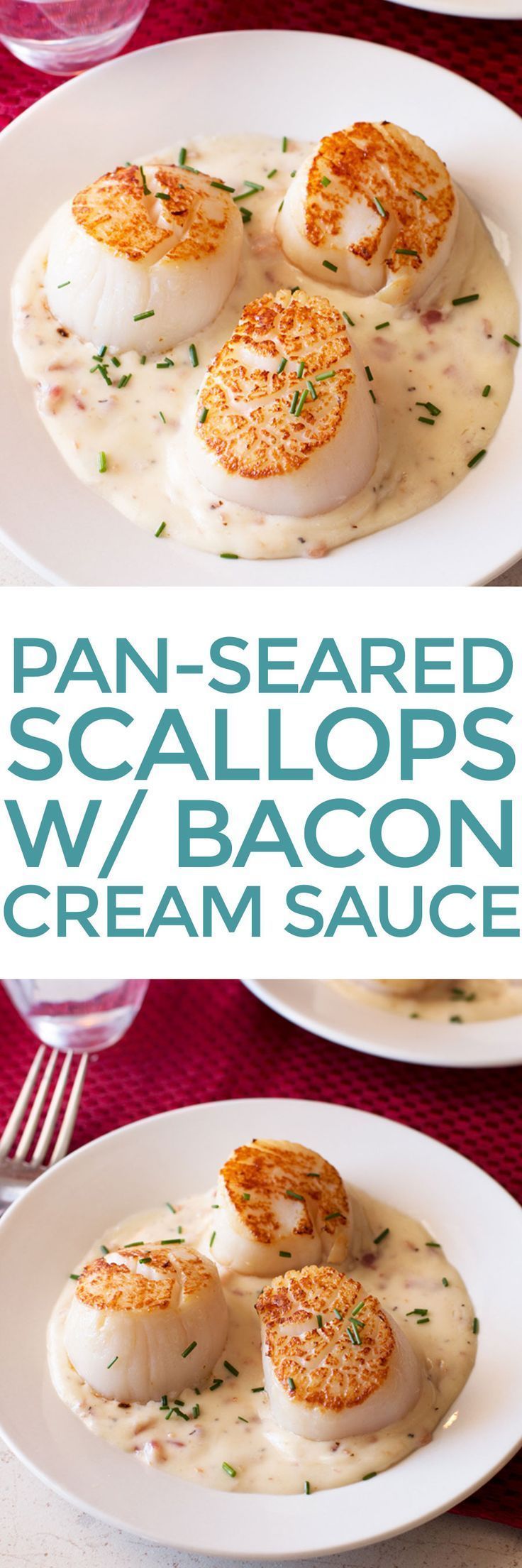 Pan-Seared Scallops with Bacon and a Cream Sauce | Full of flavor and low carb makes this a delicious keto meal. cakenknife.com