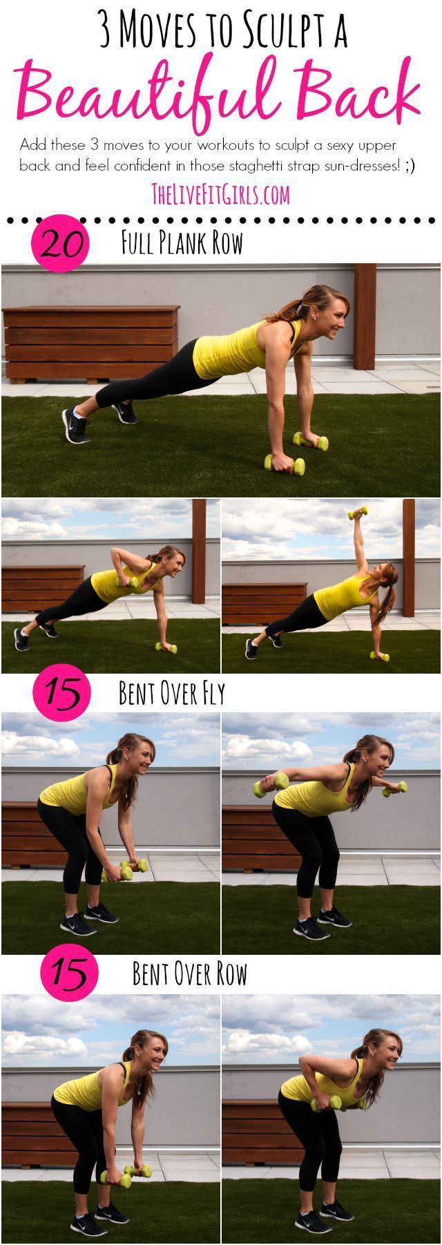 Sculpt a Beautiful Back with these three dumbbell exercises! #fitness