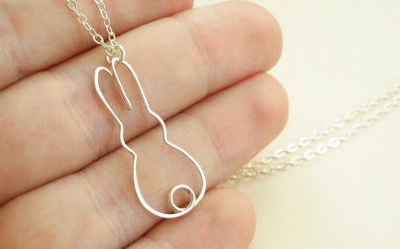 Simple sterling silver bunny rabbit necklace  tail von MisoPretty