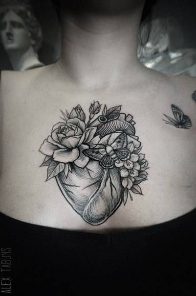 Skin Deep Tales – tattoofilter:   Floral heart on the chest. Tattoo…