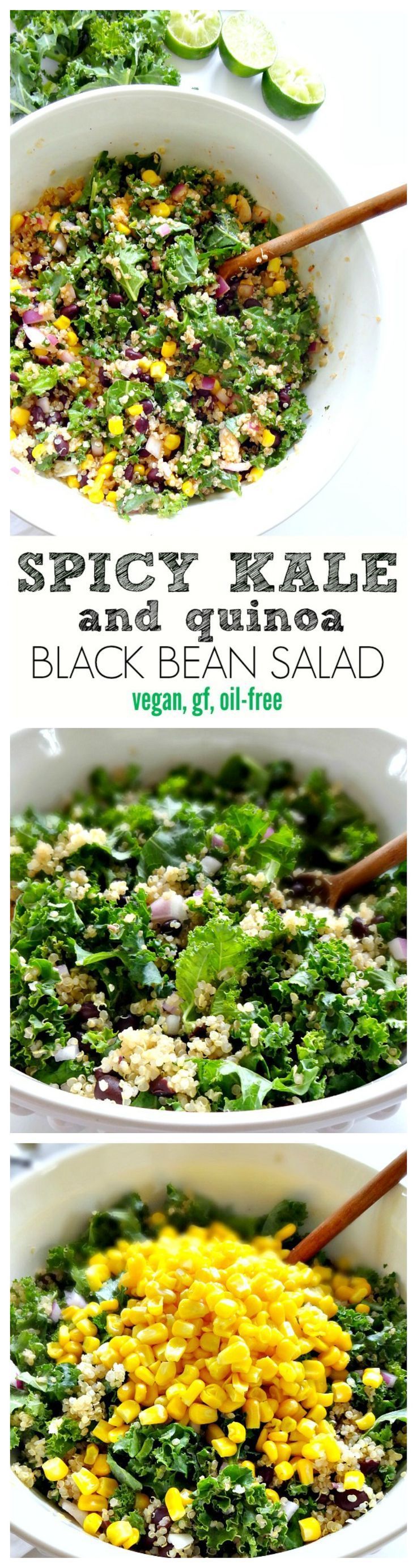 Spicy Kale and Quinoa Black Bean Salad – vegan, gluten free and oil-free. Crunchy, savory, spicy and absolutely delicious! A