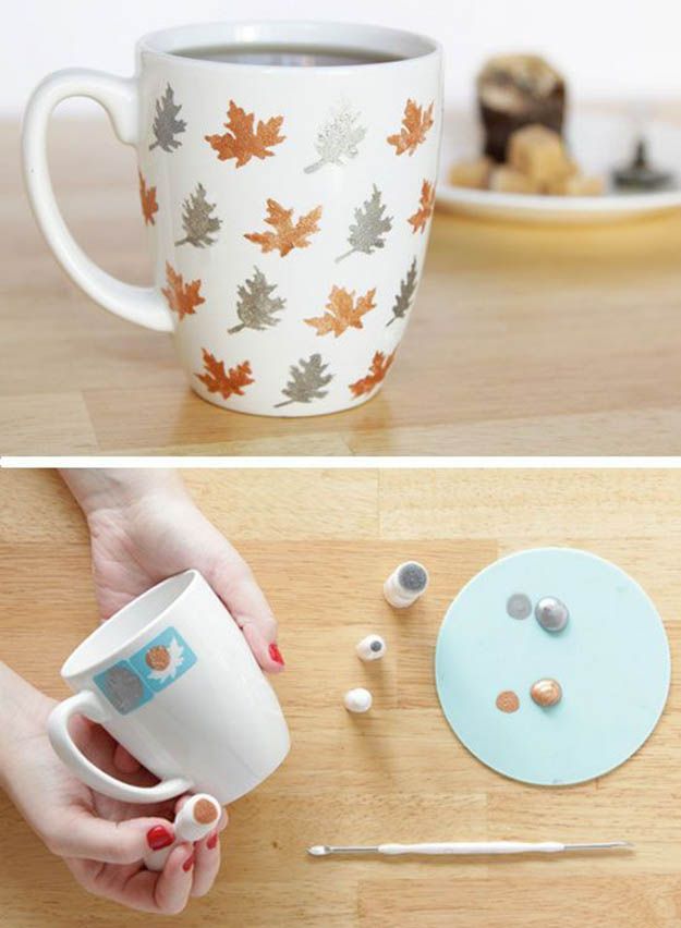 Stenciile Fall Leaf Mug | 17 DIY Thanksgiving Crafts for Adults, see more at