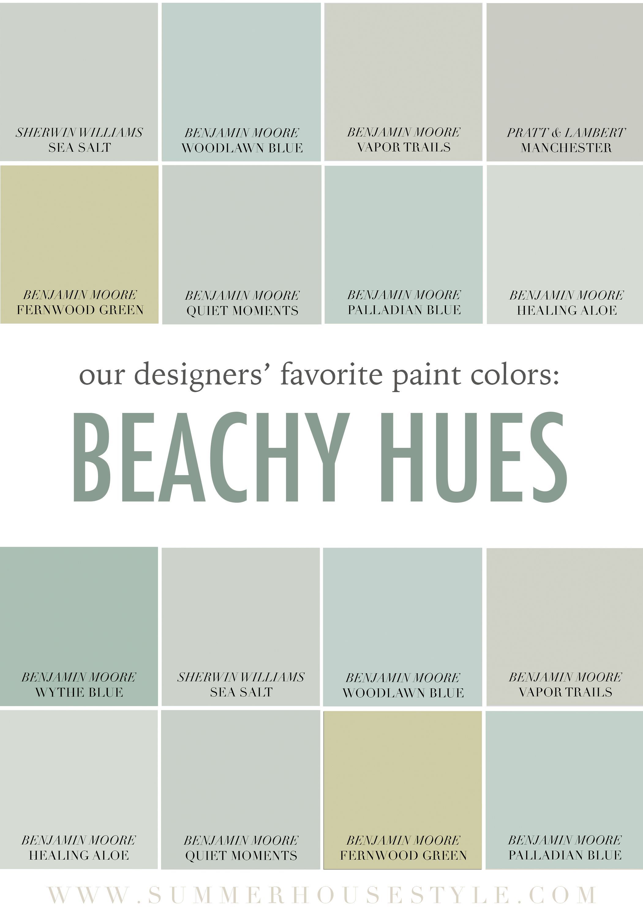 The best beachy paint colors picked by the Interior Designers at SummerHouse // www.alwayssummerb…