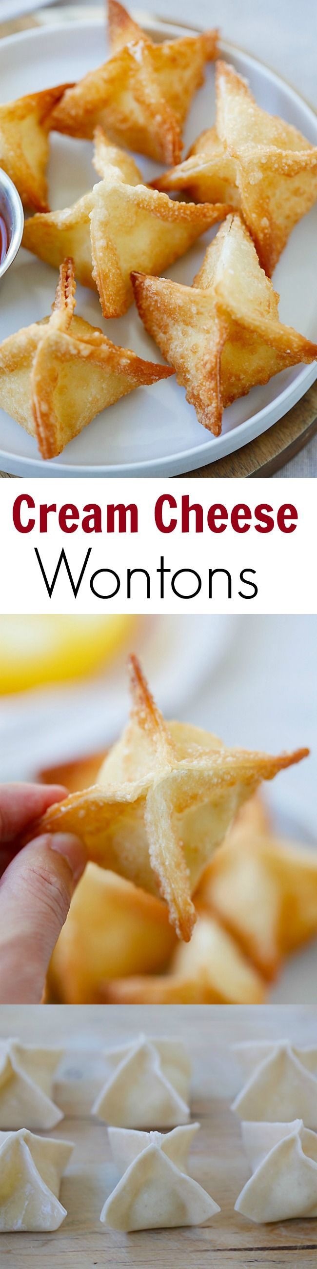 The best, easiest & super crispy crab rangoon or cream cheese wonton recipe EVER. Great recipe for a party.