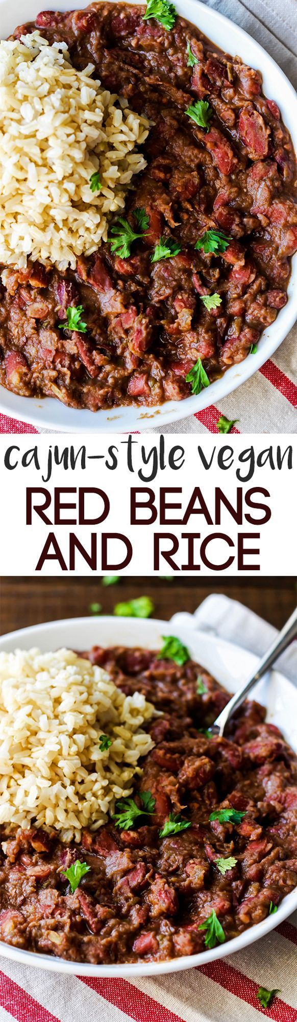These Cajun-Style Vegan Red Beans and Rice are a healthy version of the traditional Louisiana dish, but are still just as