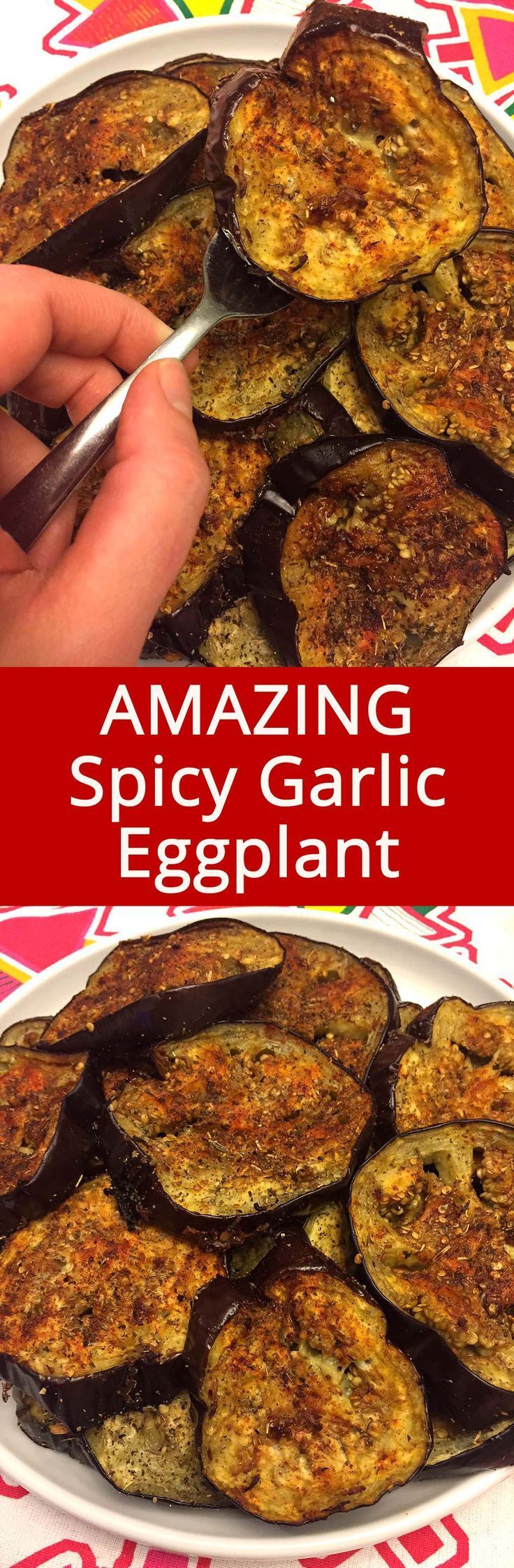 These spicy garlic eggplant slices are so addictive! LOVE this recipe!