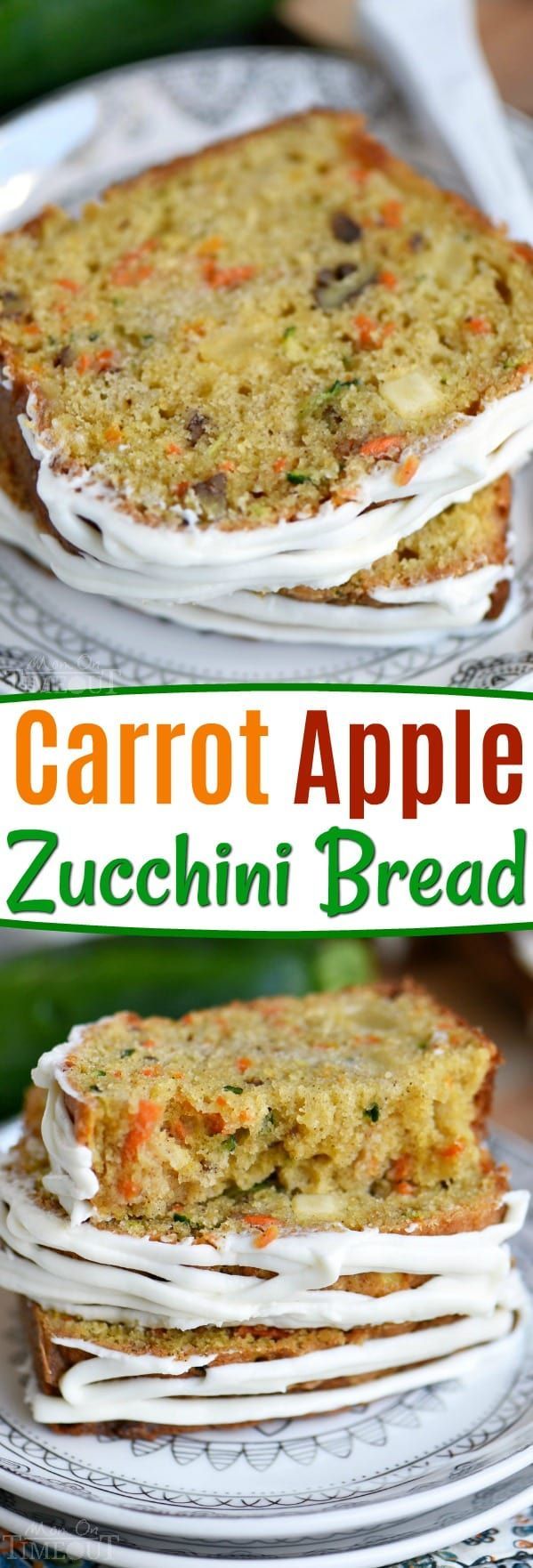 This Carrot Apple Zucchini Bread recipe is incredibly moist and flavorful! Vibrant colors from the carrot, apple, and zucchini