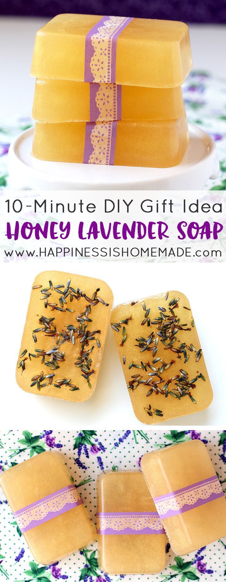 This Honey Lavender Soap smells amazing, and you can whip up a batch in just a few minutes! Makes a great DIY homemade holiday