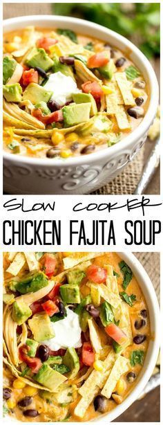 This Slow Cooker Chicken Fajita Soup takes 5 minutes to throw into the crockpot and will be the best and creamiest chicken fajita