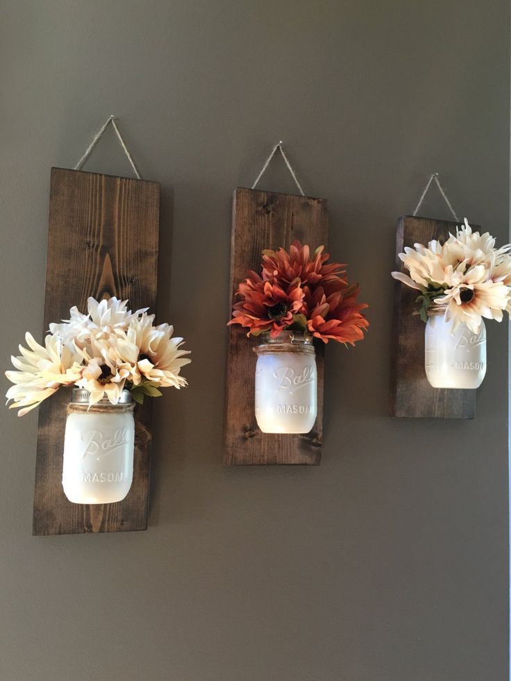 Fall Wall Sconce, Individual Mason Jar Sconce, Flower Vase Mason Jar ... -   DIY & Crafts