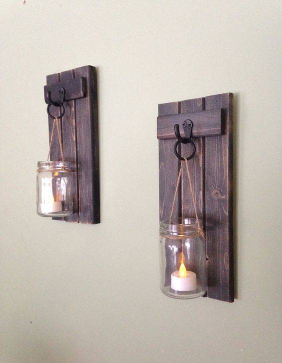 Wall Sconce, Mason Jar Candle Holder, Wooden Wall Sconce, Wall Sconce ... -   Mason Jar Sconce Ideas