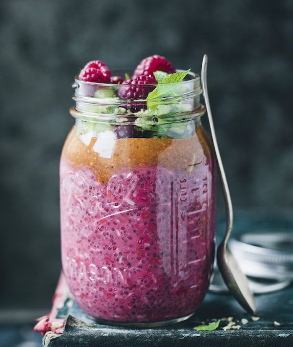 Use this healthy recipe to pack a Chia + Raspberry Breakfast Mason Jar.