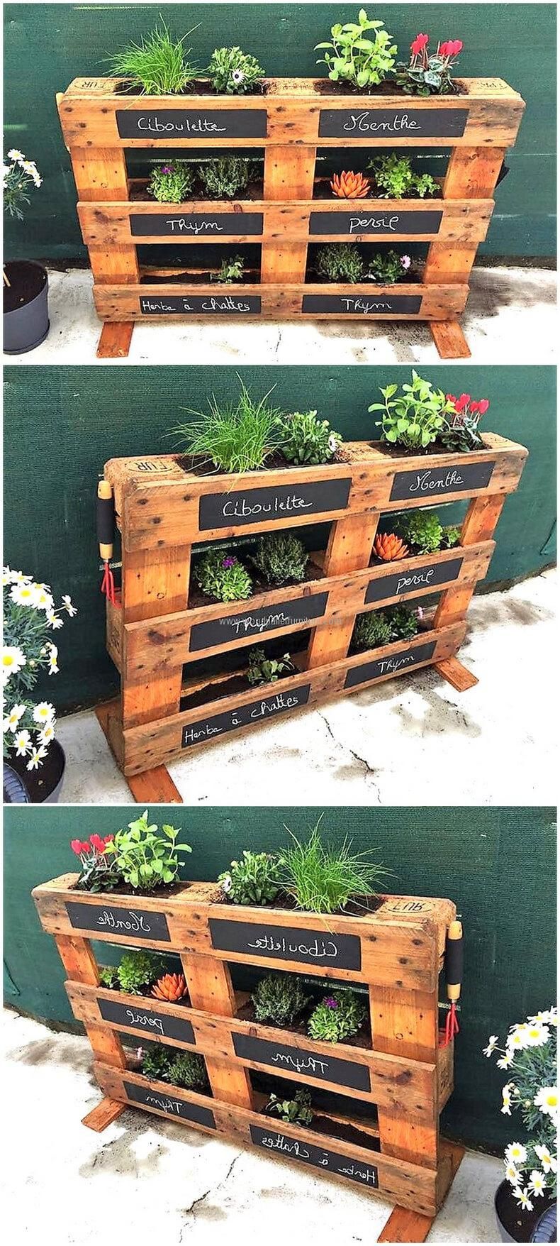 We have shown the reclaimed wood pallet herb planter idea here with which one can decorate the home with the herbs and flowers