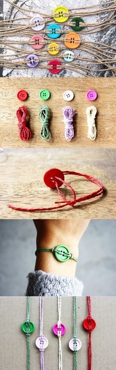 What a great project for a rainy day. Let the grandkids raid your button box and make some colorful bracelets | DIY Crafts