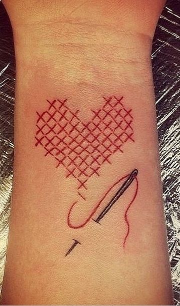 33 Real Fashion Tattoos That Will Inspire Your Next Ink: Heart Stitch