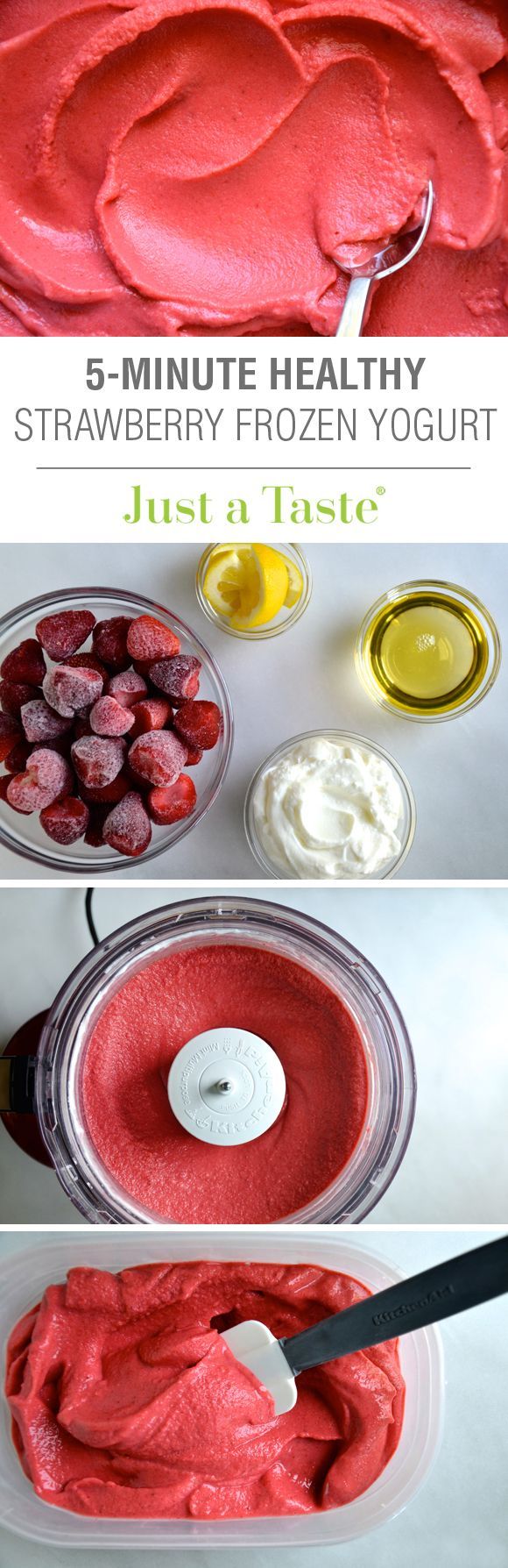 5-Minute Healthy Strawberry Frozen Yogurt #recipe on justataste.com