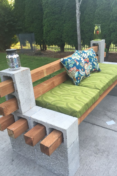 Block party:  This cinder-block bench is an easy DIY solution when you’ve got a last-minute crowd coming over for a barbecue or