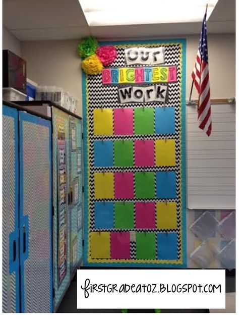 Bright Chevron and Polkadots classroom theme! Student classwork board