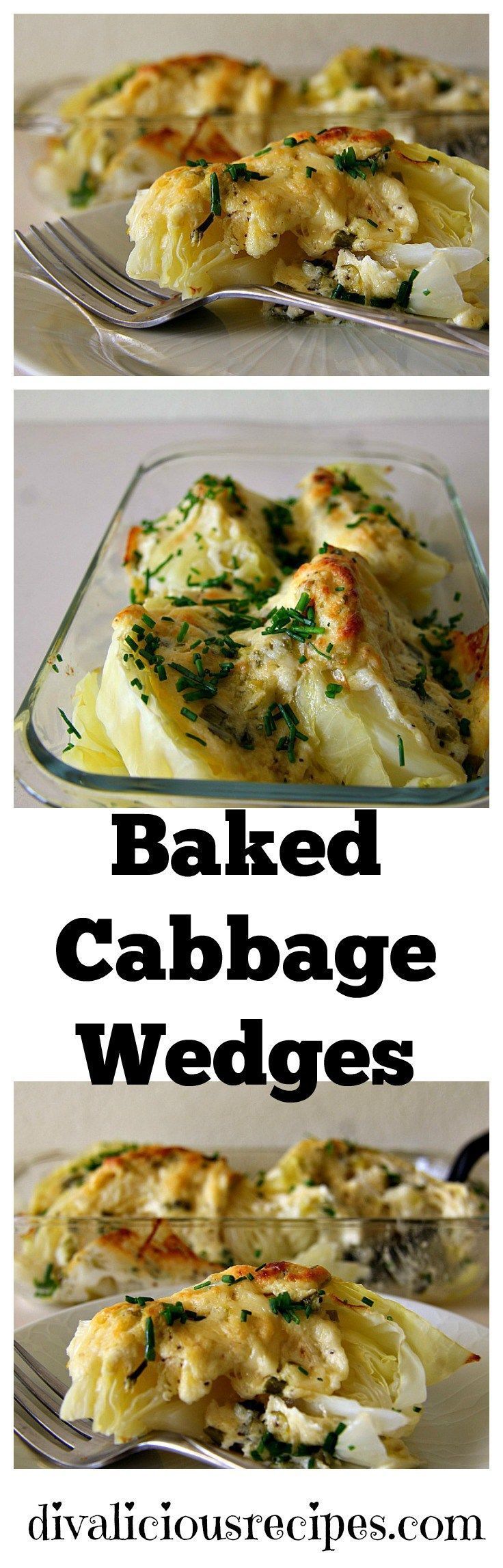 Cabbage wedges are covered with a cheese sauce and baked in the oven for a delicious cheesy cabbage casserole.  Recipe: