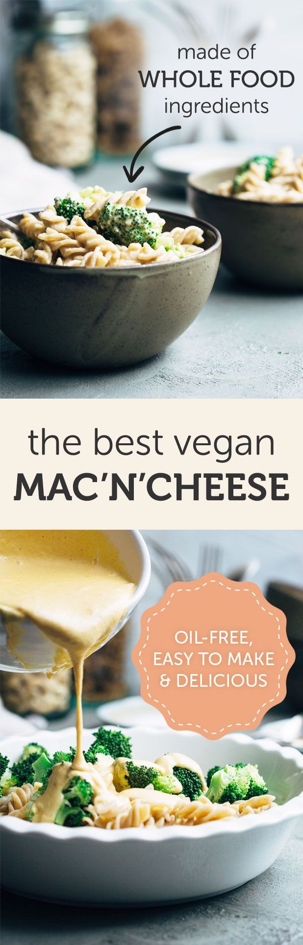 Check out our delicious & easy oil free, low fat, whole food plant-based vegan recipe for mac’n’cheese. No fancy ingredients