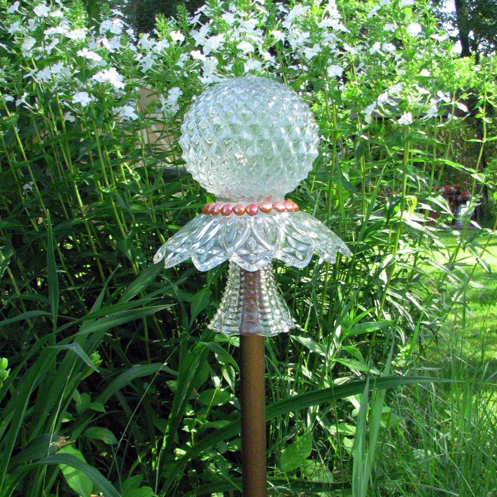 Clear Glass Garden Totem  TM30 by GardensAndCrafts on Etsy, $24.00