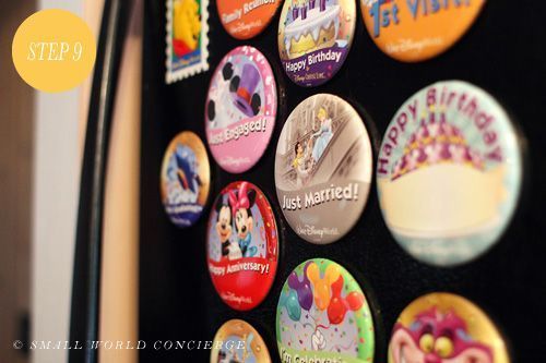 Convert Disney park buttons to refrigerator magnets…uh defintely doing this!!!! disney crafts for adults #disney