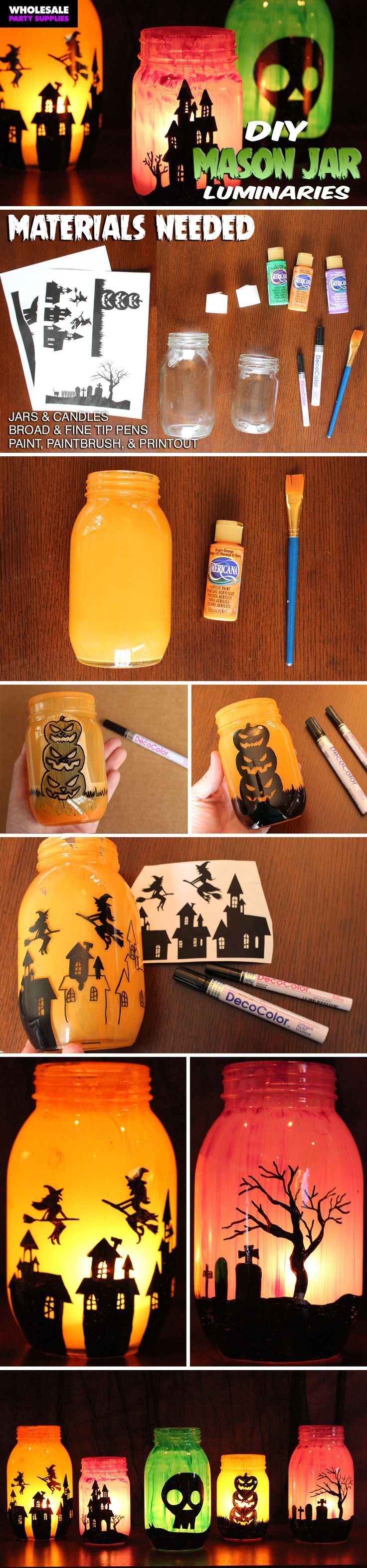 Create your own Halloween luminaries with mason jars!