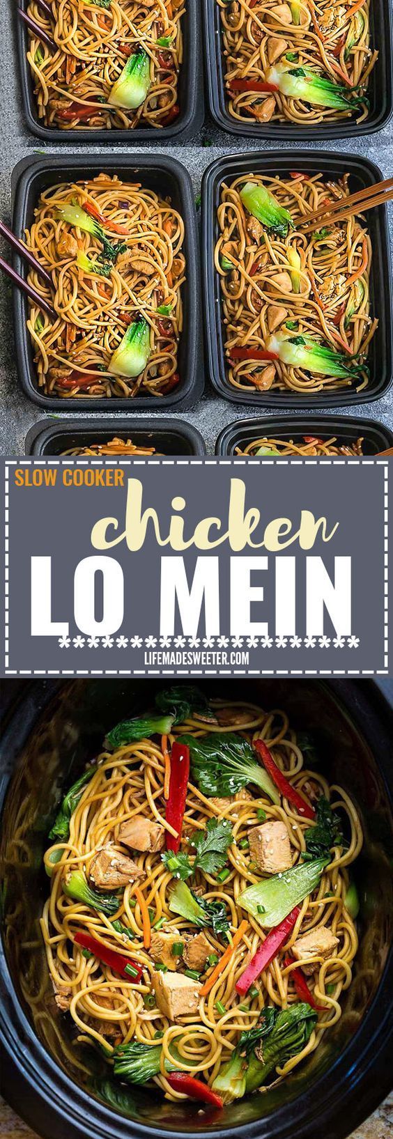 Crock pot Slow Cooker Chicken Lo Mein makes the perfect easy Asian-inspired weeknight meal and perfect for your weekly meal prep