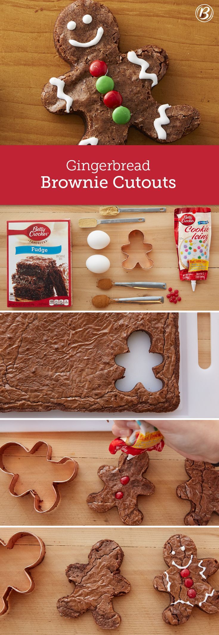 Cute and playful, these gingerbread-spiced brownie cutouts are an easy holiday project for the kids to help with! You can use